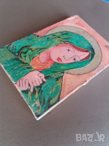 Малка рисувана икона Богородица., снимка 6 - Икони - 23297997