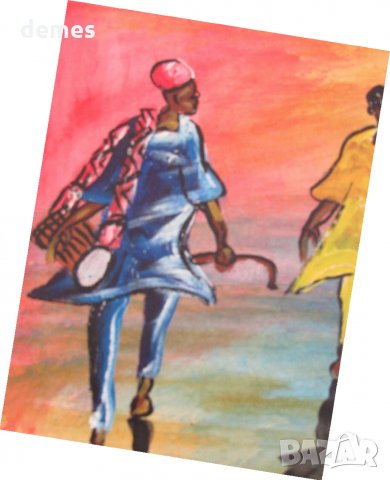  Музиканти от Африка-картина с маслени бои, снимка 2 - Картини - 25769458