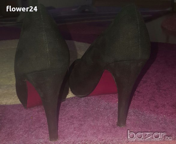 Черни велурени обувки, номер 38, снимка 4 - Дамски обувки на ток - 17891129