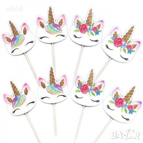 24 бр Еднорог глава топери клечки декорация за сладки мъфини парти, снимка 2 - Други - 22870036