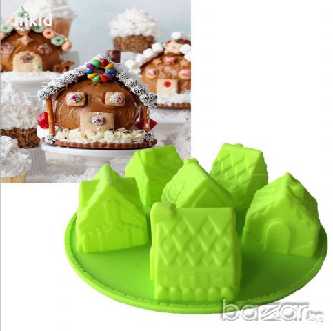 3D 6 къщи къща силиконов молд форма декорация фондан шоколад гипс свещ, снимка 2 - Форми - 18658447