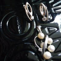 Дизайнерски сребърен масивен  лот с перли и циркони, снимка 3 - Бижутерийни комплекти - 25528005