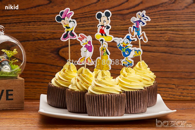 Мини Мики Маус и приятели 24 бр топер клечки за мъфини декорация и украса, снимка 1