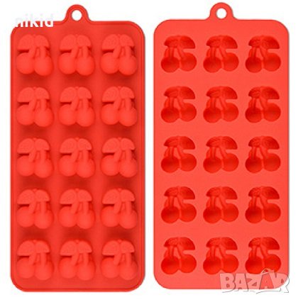 Череши Черешки дълбок силиконов молд форма калъп за шоколадови бонбони фондан гипс и др, снимка 1