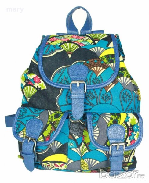 пъстра дамска раничка с кожени детайли, снимка 1