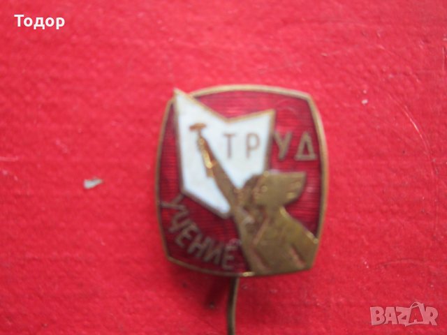 Стара значка знак Труд Учение бронз емайл , снимка 3 - Колекции - 25471538
