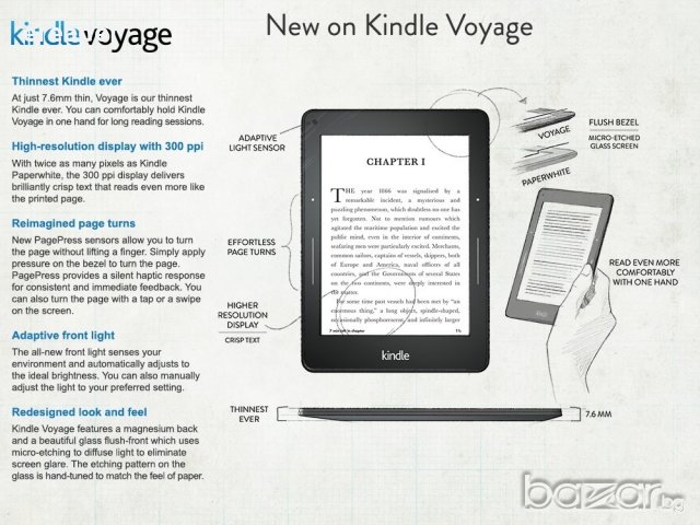 Флагманът на Amazon: Kindle Voyage 6"E-ink 300dpi 4GB WiFi BG-keyboard, снимка 2 - Електронни четци - 18034751