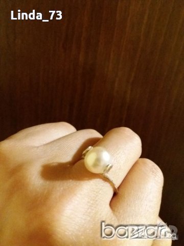 Среб.пръстен-с бяла перла-проба-925. Закупен от Италия., снимка 3 - Пръстени - 21741145