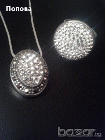 Масивен лукс сребърен комплект със Сваровски кристали и марказити, снимка 2 - Бижутерийни комплекти - 14356159