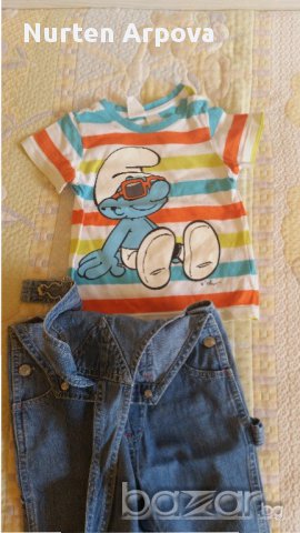 Летен гащеризон и тениска 68-74см , снимка 2 - Бебешки гащеризони - 18421491