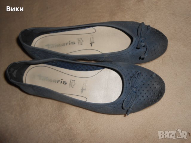 Кожени балеринки в синьо  Tamaris, снимка 2 - Дамски ежедневни обувки - 23039094