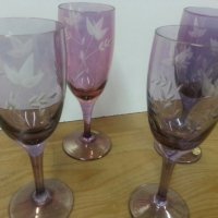 Ретро чаши за вино гравирани цветно стъкло, снимка 8 - Антикварни и старинни предмети - 22460875