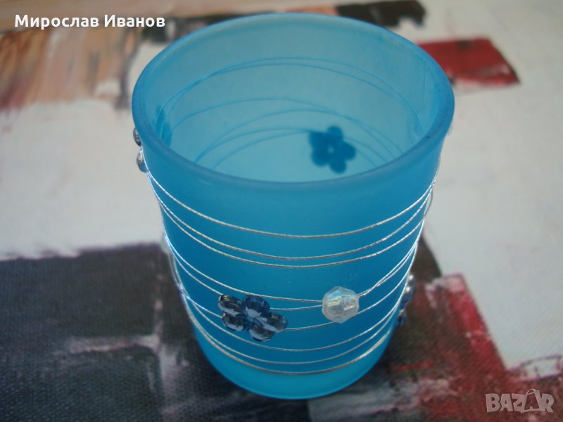 син свещник от стъкло , снимка 1
