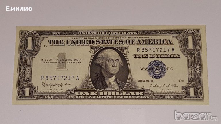 $1 Dollar Silver Certificate 1957-B.Block R A. UNCIRCULATED, снимка 1