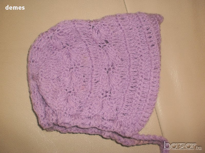 Плетена бебешка шапка в лилаво, нова , снимка 1
