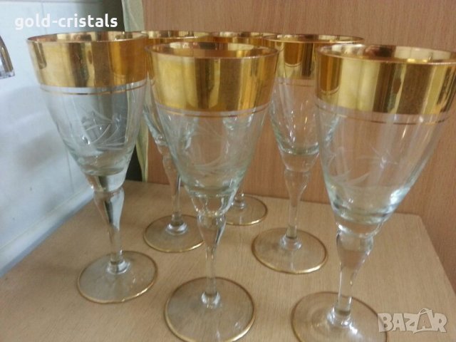 Ретро стъклени чаши за вино с много позлата, снимка 14 - Антикварни и старинни предмети - 22383019
