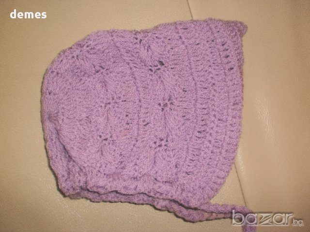 Плетена бебешка шапка в лилаво, нова , снимка 1 - Шапки, шалове и ръкавици - 8672901