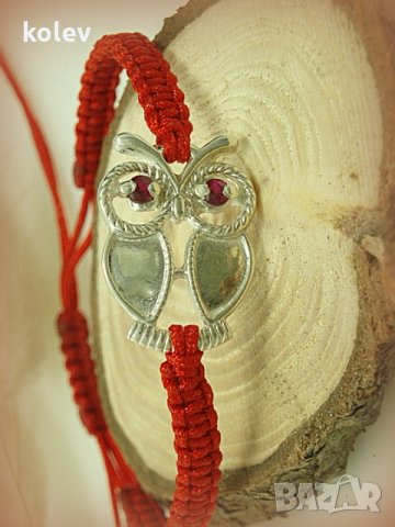 сребърен БУХАЛ в гривна червен конец, снимка 5 - Гривни - 25700339