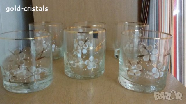 ретро стъклени чаши за уиски с златен кант , снимка 3 - Антикварни и старинни предмети - 22097497