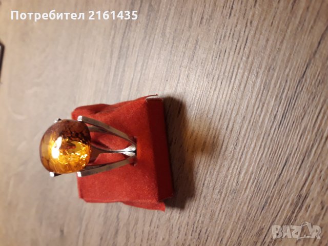 Сребърен пръстен с кехлибар , снимка 14 - Пръстени - 24128741