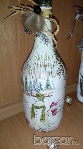 Бутилки с декупаж Коледа, снимка 3 - Декорация за дома - 19831540
