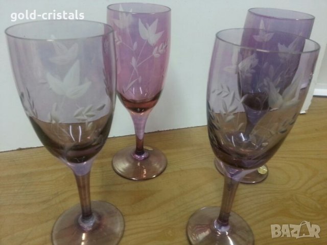 Ретро чаши за вино гравирани цветно стъкло, снимка 8 - Антикварни и старинни предмети - 22460875