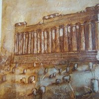 Маслена картина на Атинския партеном., снимка 3 - Антикварни и старинни предмети - 18853421