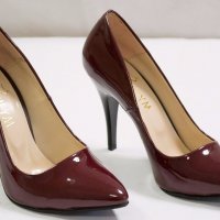 Елегантни лачени обувки от еко кожа в цвят бургунд Suheym, снимка 1 - Дамски обувки на ток - 18634021