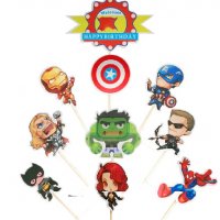 Avengers Отмъстителите Капитан Америка Хълк Айрън герои Happy Birthday сет топери клечки  за торта , снимка 2 - Други - 24470404