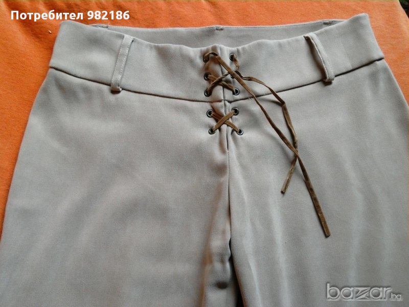 панталон, екрю с кожени връзки, снимка 1