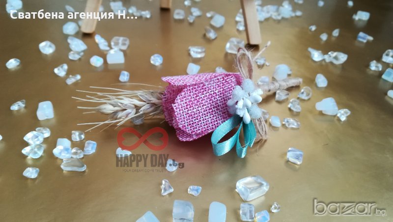 Сватбена бутониера за ревер Миа (лен), снимка 1