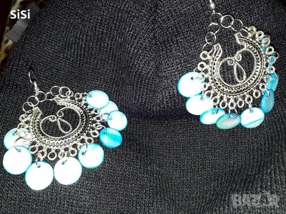 Обеци син седеф