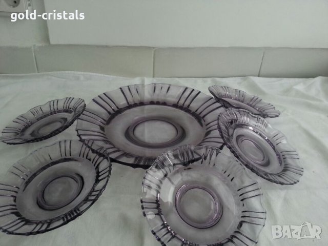 Ретро стъклени чинии чинийки цветно лилаво стъкло, снимка 2 - Антикварни и старинни предмети - 23832149