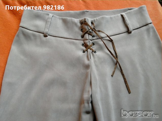 панталон, екрю с кожени връзки, снимка 1 - Панталони - 11101234