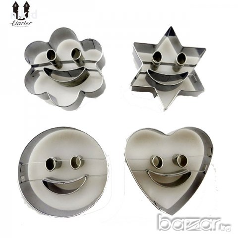 сет 4 големи метални резци усмивки усмихнати лица Smile форми за сладки тесто линцери резец линцер, снимка 3 - Форми - 20257254