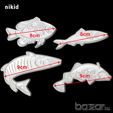 4 бр резци резец печат риби риба релефни за украса декорация торта фондан сладки и форма форми, снимка 2 - Форми - 14329807