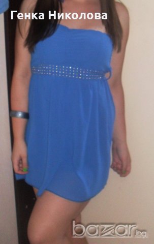 Синя копринена рокля - италианска, снимка 3 - Рокли - 19070063