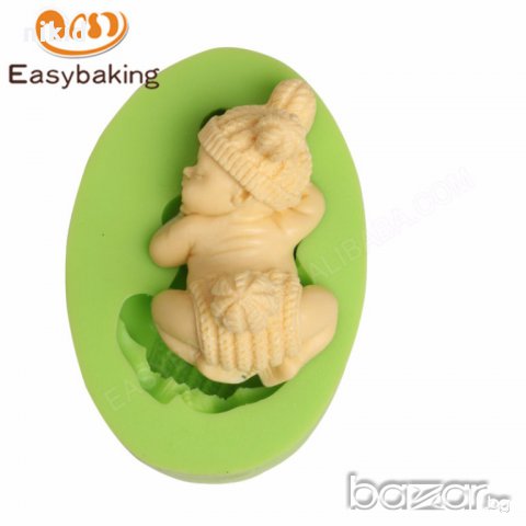 3D бебе с плетени заешки уши ушички шапчица и гащички опашле силиконов молд фондан гипс свещ торта , снимка 3 - Форми - 17604625