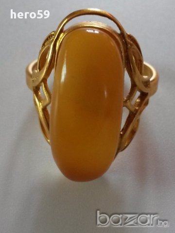 Дамски руски пръстен с натурален кехлибар, снимка 3 - Пръстени - 16756765