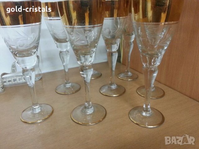 Стари стъклени чаши гравирани с златен кант, снимка 6 - Антикварни и старинни предмети - 22387900