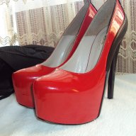 Дамски лачени червено-черни обувки с ток , снимка 3 - Дамски ежедневни обувки - 12764628
