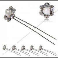 Луксозни фуркети-малка перличка и кристалчета под формата на цвете-09, снимка 1 - Аксесоари за коса - 18226999