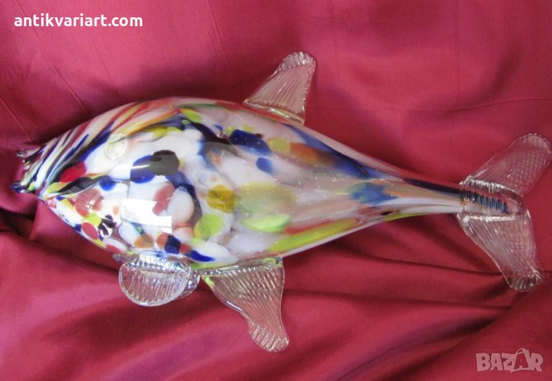 Стара Цветно Стъкло Фигура Риба, снимка 1