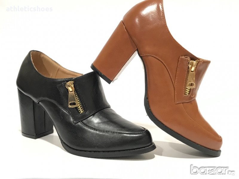 Дамски кожени обувки с ток и цип , снимка 1