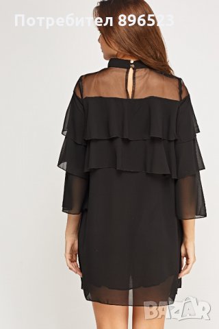 Дамска елегантна черна рокля с волани, снимка 2 - Рокли - 23290904