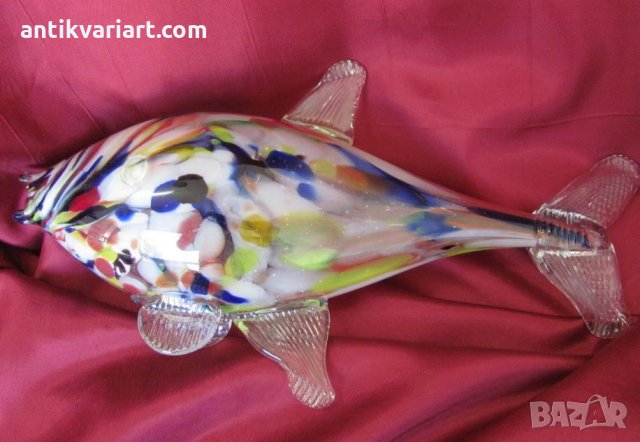 Стара Цветно Стъкло Фигура Риба, снимка 1 - Антикварни и старинни предмети - 25706942