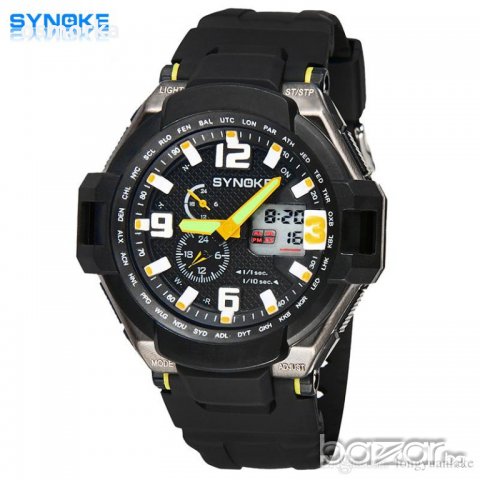 Нов спортен часовник Synoke двойн време, хронометър жълт, снимка 1