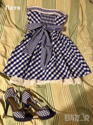 Morgan Дамска рокля и сандали - бяло и синьо каре, снимка 5 - Рокли - 24844812