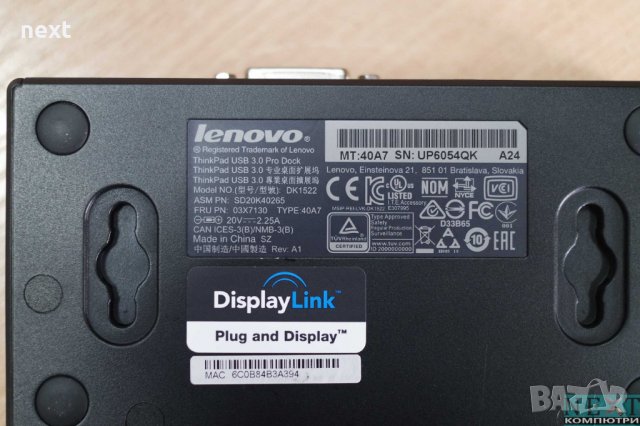 Докинг станция Lenovo ThinkPad USB 3.0 Pro Dock 40A7 + Зарядно + Гаранция, снимка 6 - Лаптоп аксесоари - 24974432