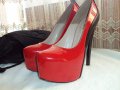 Дамски лачени червено-черни обувки с ток , снимка 3